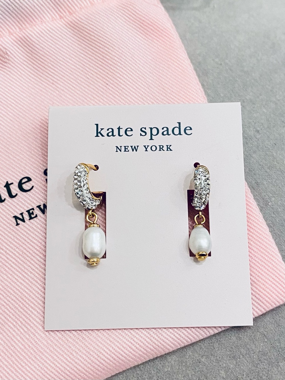 Kate Spade huggie drop earrings woman’s faux pearl fashion statement gorge NWT